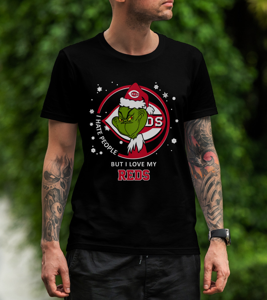 I Hate People But I Love My Cincinnati Reds Grinch T-Shirt