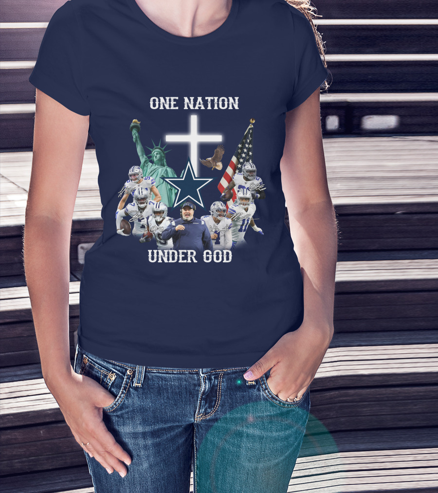 Dallas Cowboys One Nation Under God Statue Of Liberty Cross American Flag Eagle T-Shirt