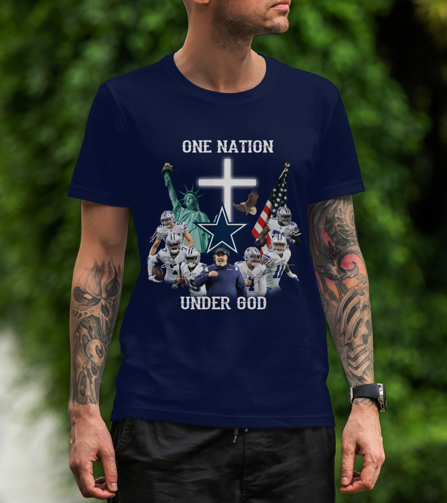 Dallas Cowboys One Nation Under God Statue Of Liberty Cross American Flag Eagle T-Shirt