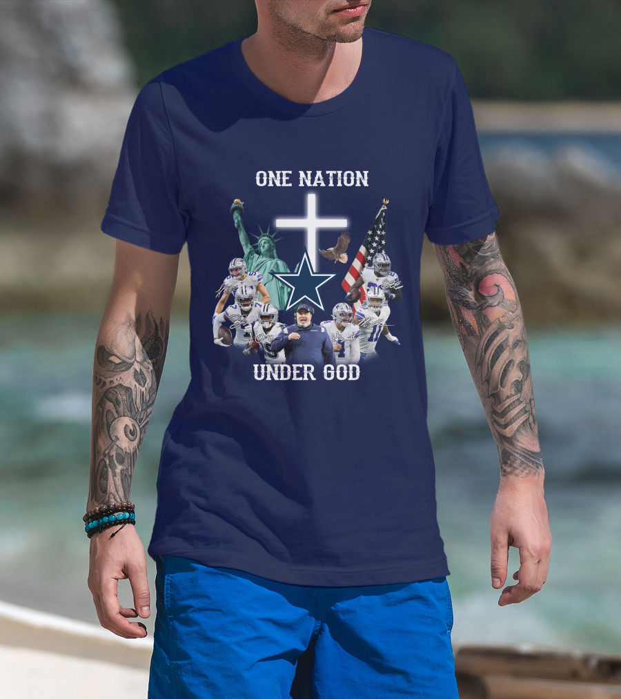 Dallas Cowboys One Nation Under God Statue Of Liberty Cross American Flag Eagle T-Shirt