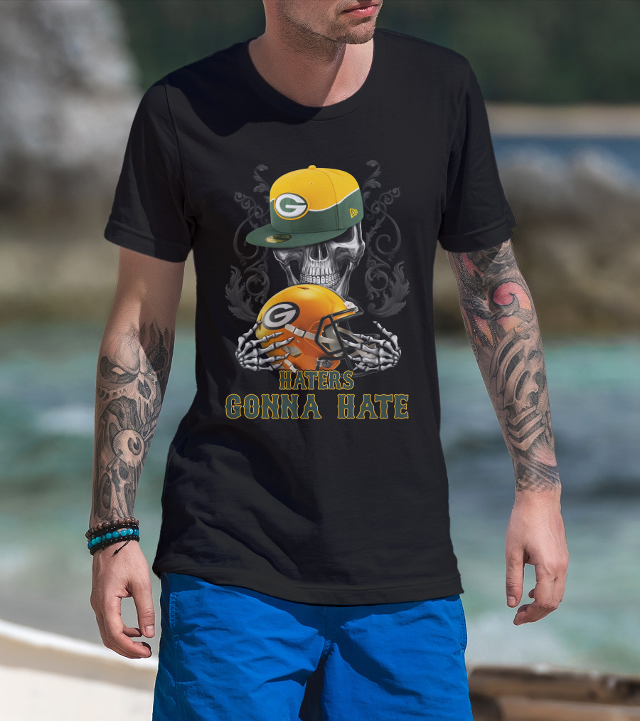 Haters Gonna Hate Green Bay Packers Skull Helmet Cap T-Shirt
