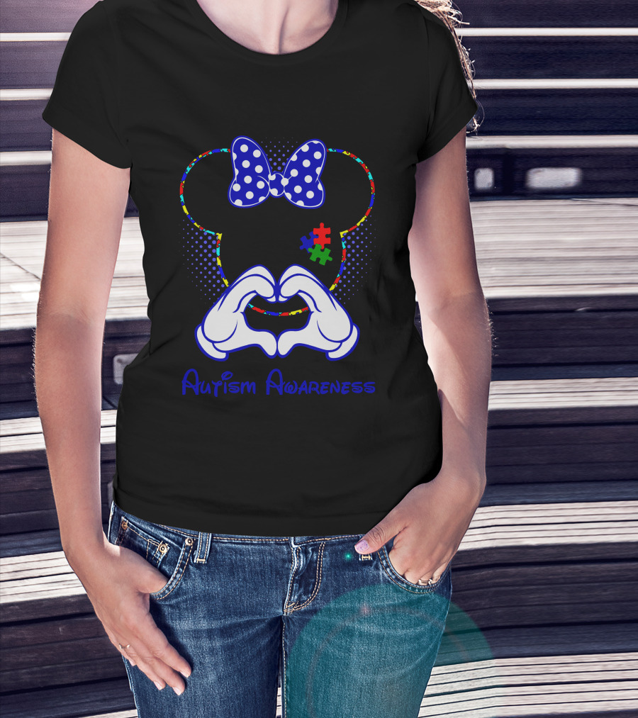 Autism Awareness Minnie Mouse Puzzle Heart Hands T-Shirt