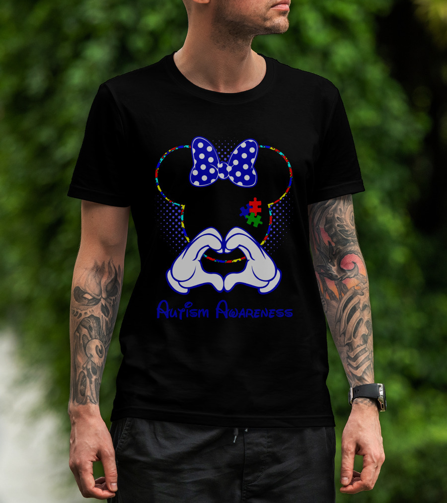 Autism Awareness Minnie Mouse Puzzle Heart Hands T-Shirt