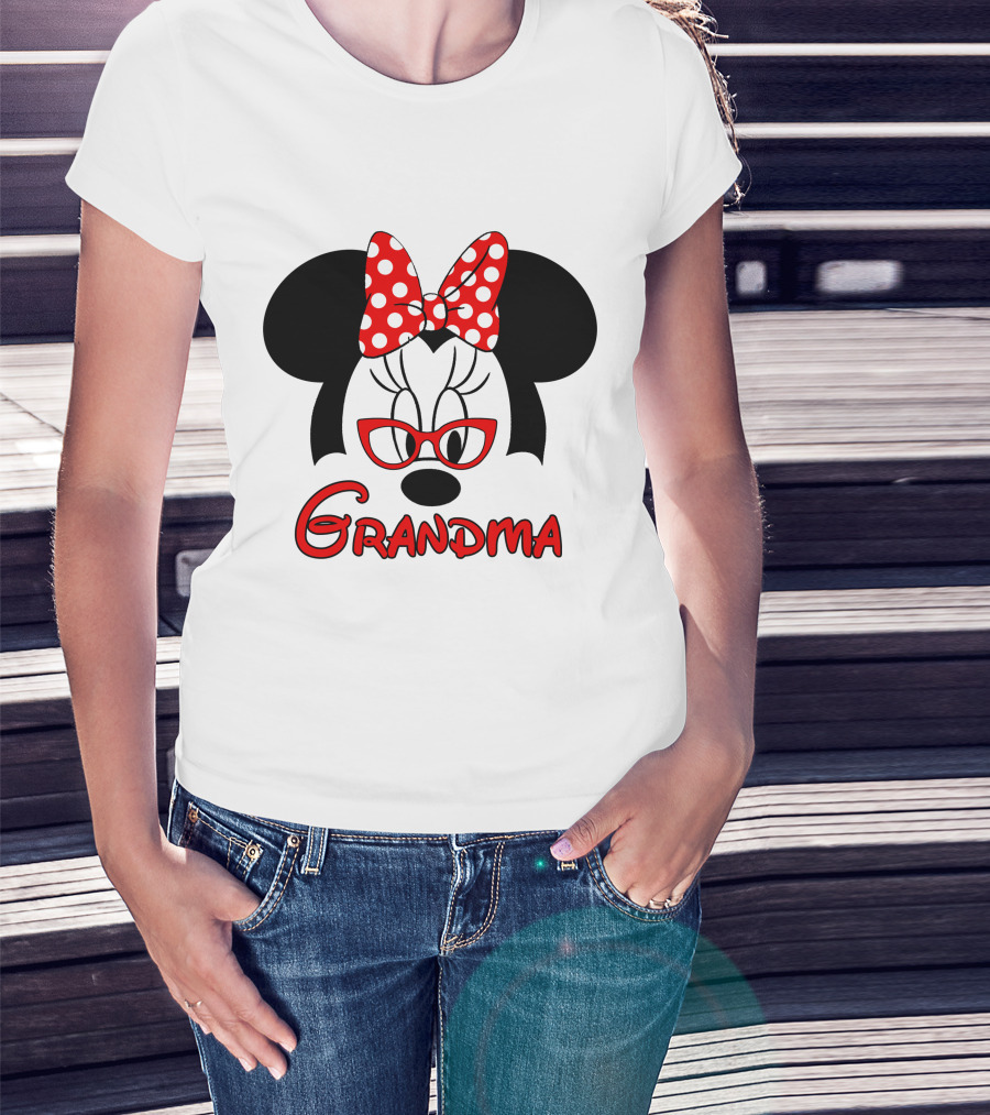 Minnie Grandma Polka Dot Bow Red Glasses T-Shirt