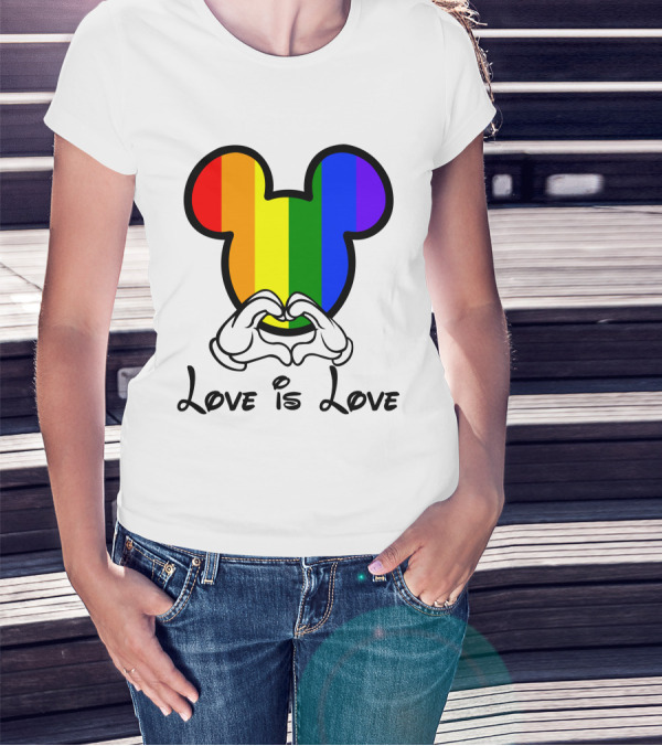Mickey Rainbow Love Is Love Hands Heart T-Shirt