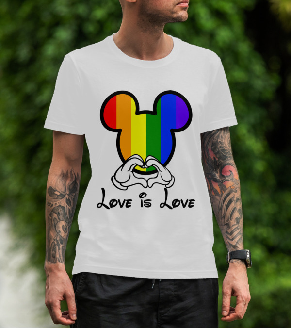 Mickey Rainbow Love Is Love Hands Heart T-Shirt