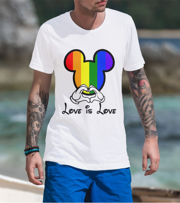 Mickey Rainbow Love Is Love Hands Heart T-Shirt