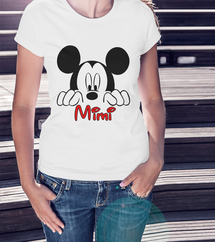 Mickey Mimi Peeking Face Iconic Black Red T-Shirt