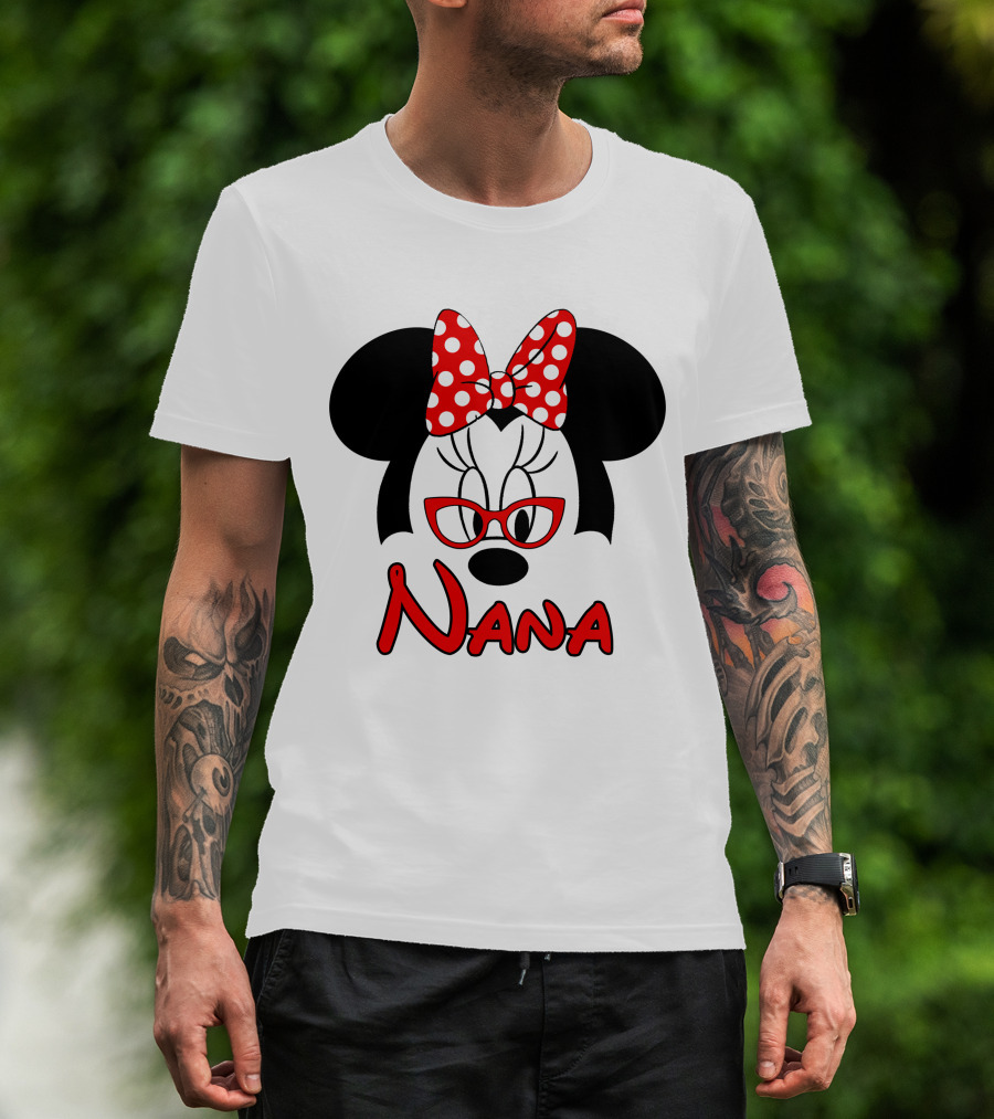 Nana Minnie Mouse Glasses Polka Dot Bow T-Shirt