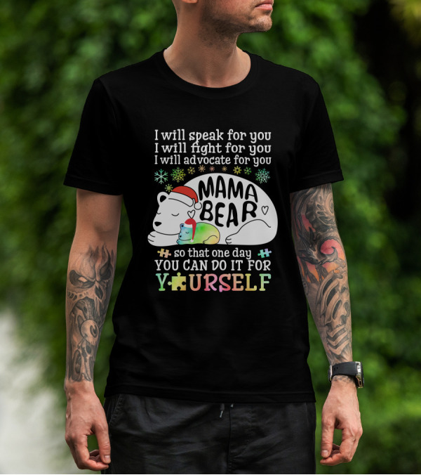 I Will Speak Fight Advocate Mama Bear Autism Puzzle T-Shirt
