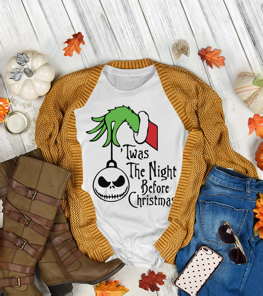 'Twas The Night Before Christmas Grinch Hand Jack Skellington T-Shirt