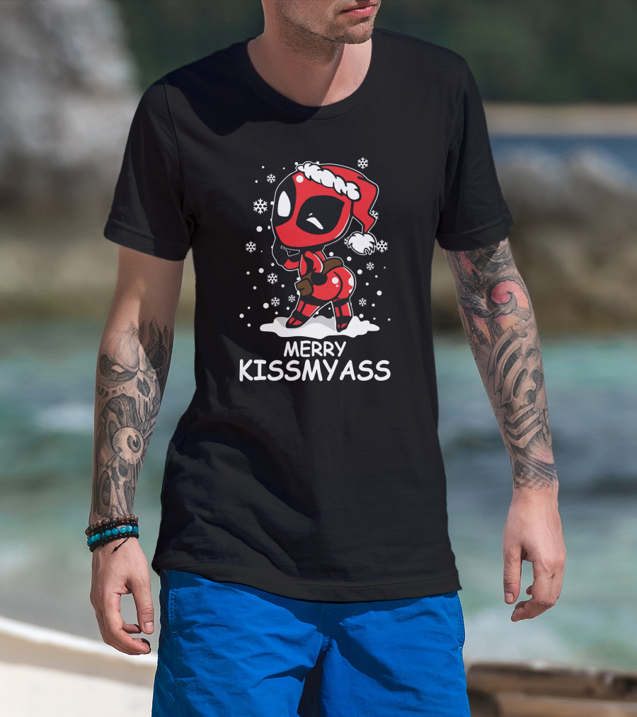 Merry KissMyAss Deadpool Santa Hat Snowflakes T-Shirt