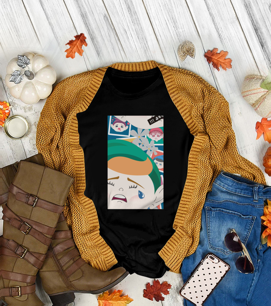 All Out Weeping Piximoji with Floral Background and Expressive Faces T-Shirt