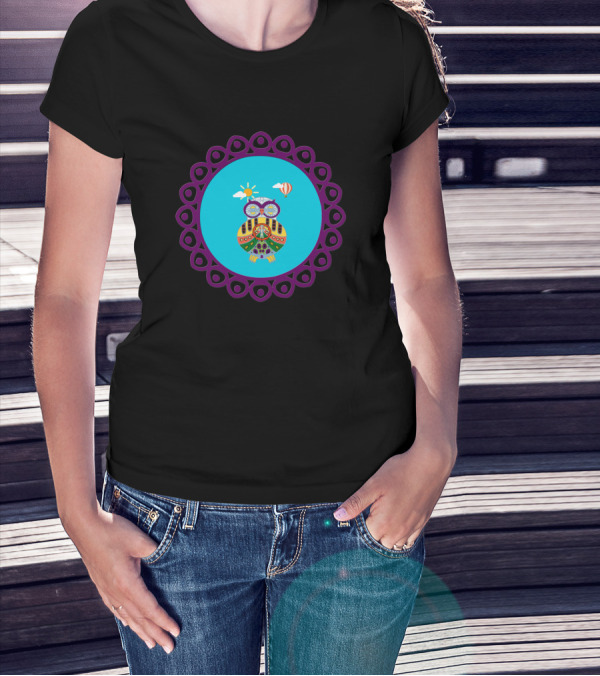 An Ornate Owl Sun Balloon Purple Circle 1402864 T-Shirt
