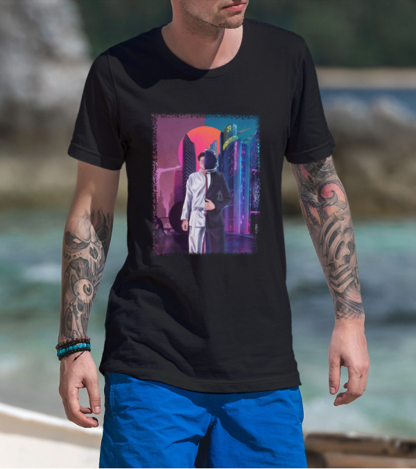 Half Taekwondo Spaceman Futuristic Cityscape Duality T-Shirt