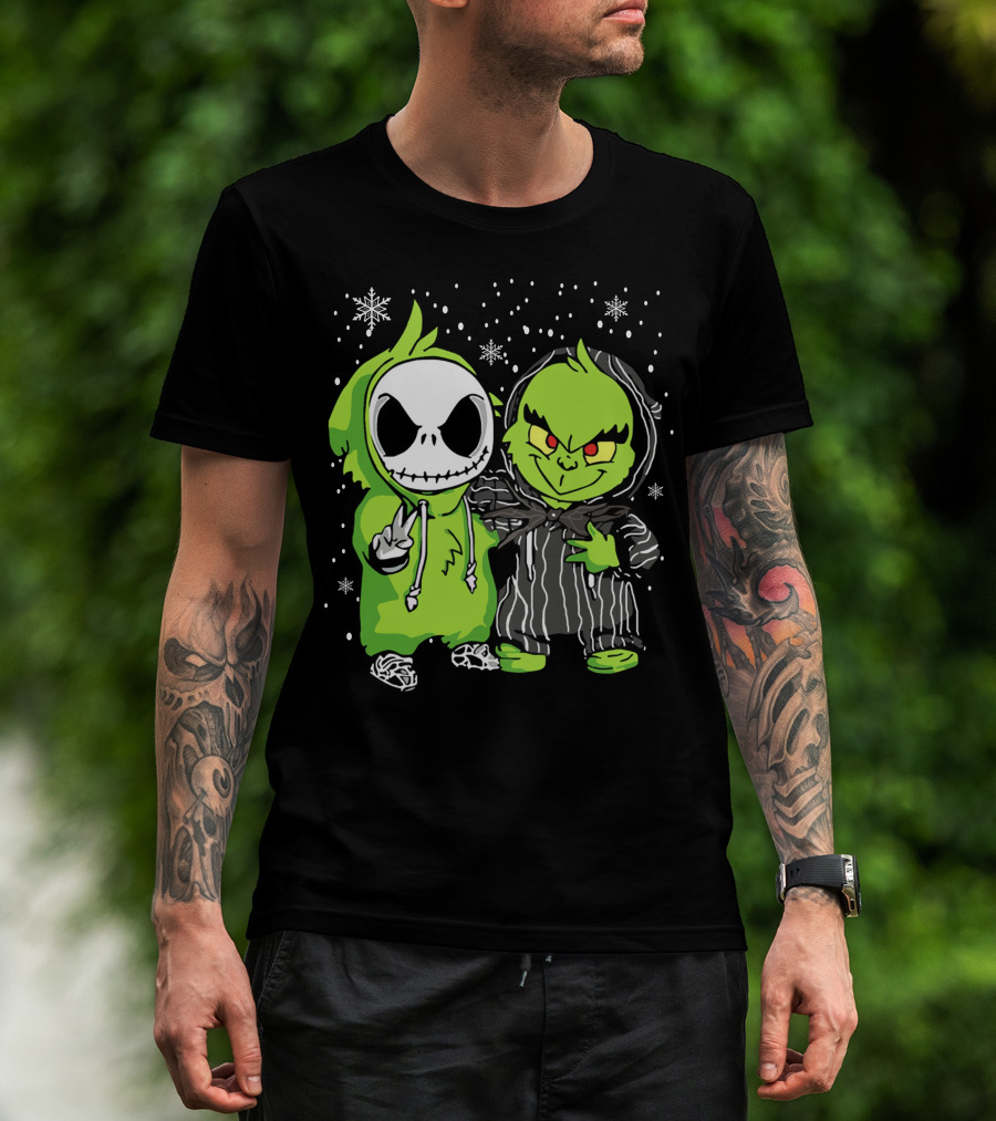 Grinch And Jack Skeleton Snowflake Hoodie Duo T-Shirt