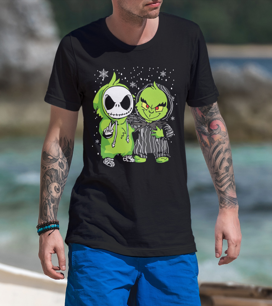 Grinch And Jack Skeleton Snowflake Hoodie Duo T-Shirt