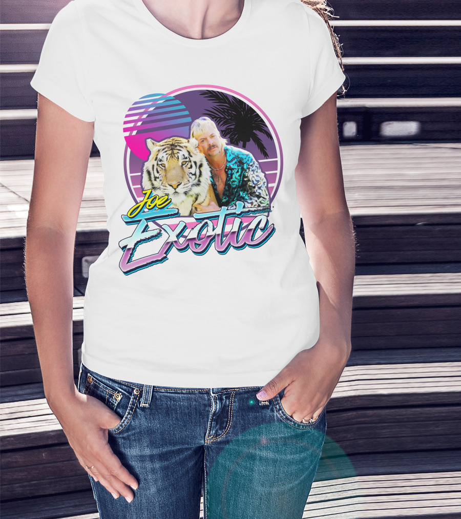 Joe Exotic Tiger King 80s Retro Style Palm Sun Tiger T-Shirt