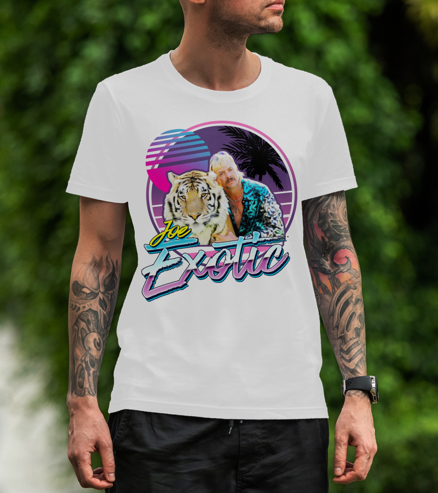 Joe Exotic Tiger King 80s Retro Style Palm Sun Tiger T-Shirt