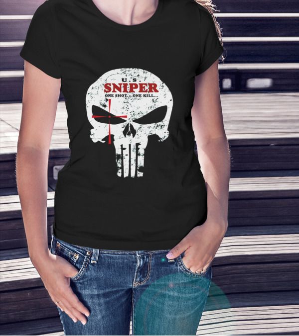 U.S. Sniper One Shot One Kill Skull T-Shirt
