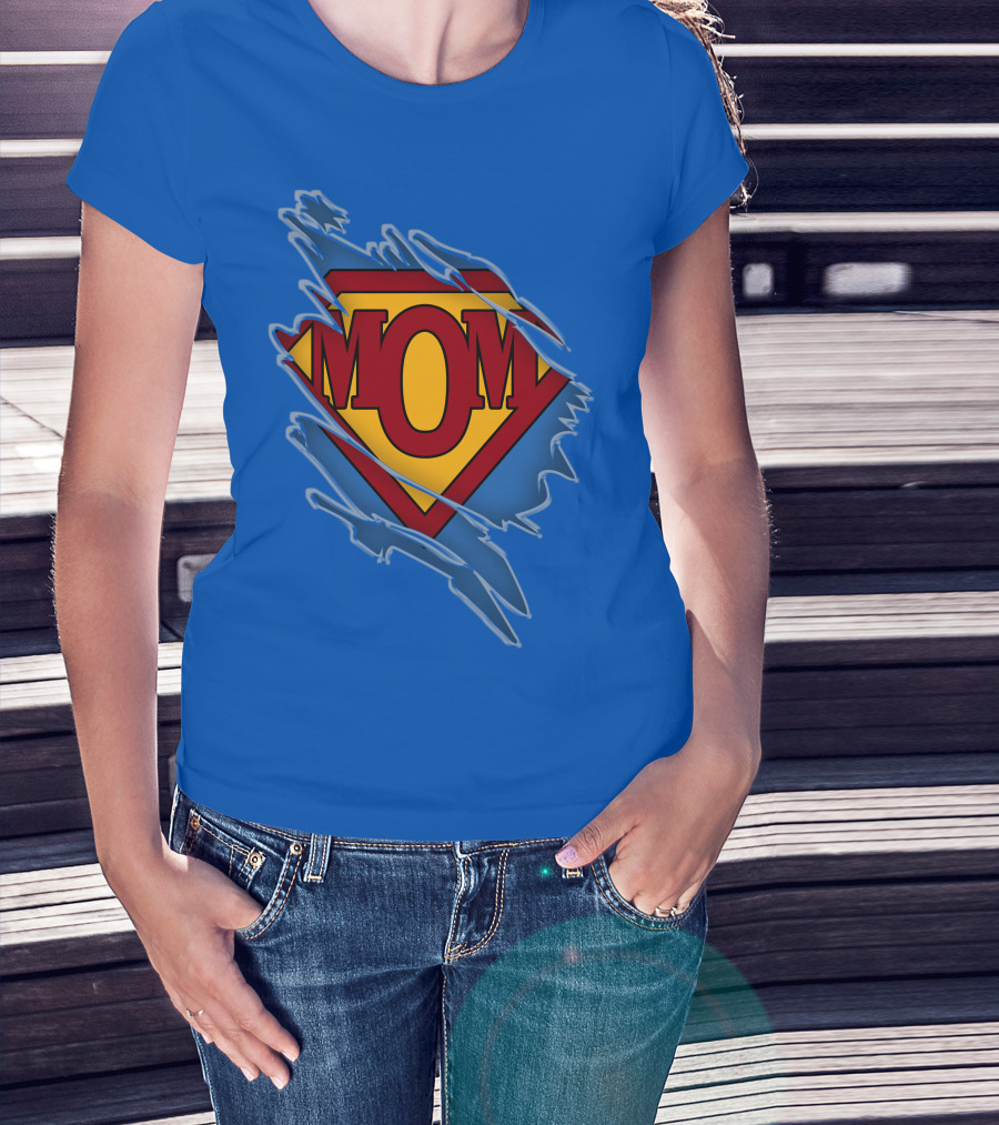 Iconic Super Mom Emblem In Classic Blue And Red T-Shirt