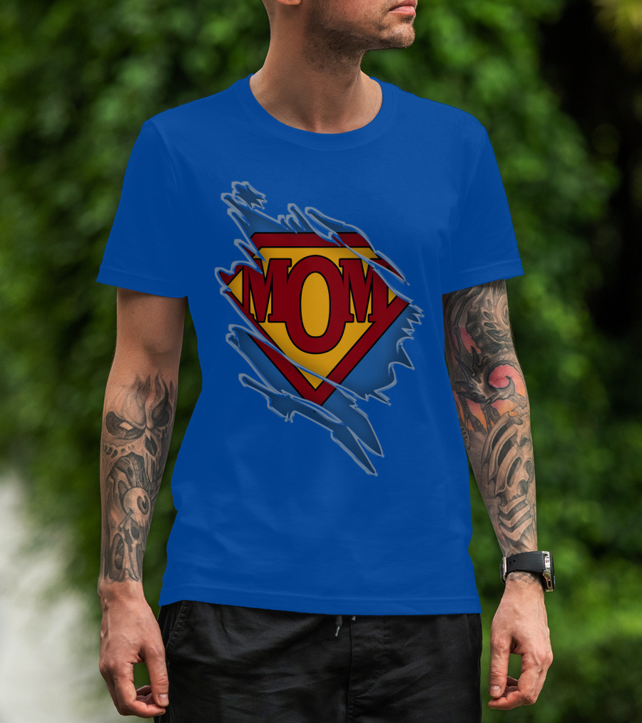 Iconic Super Mom Emblem In Classic Blue And Red T-Shirt