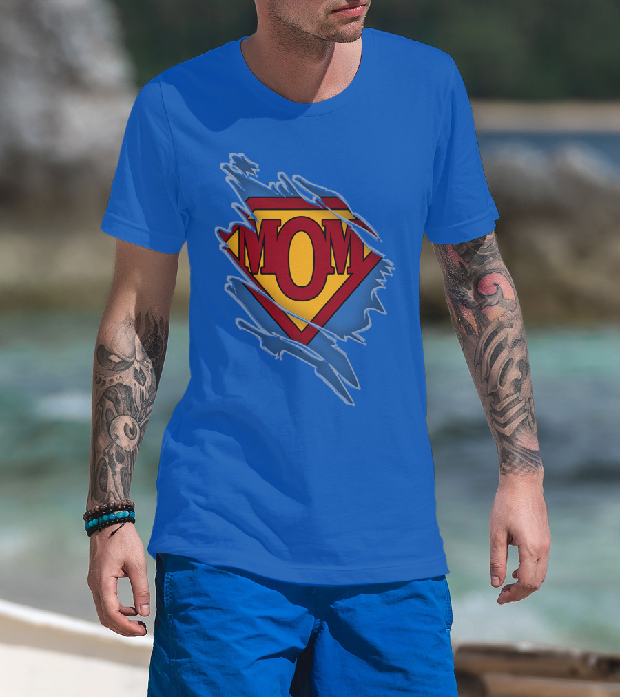 Iconic Super Mom Emblem In Classic Blue And Red T-Shirt