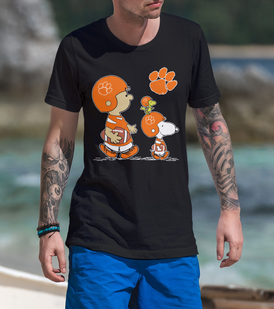 Clemson Tigers Football Cartoon Characters With Paw Prints T-Shirt