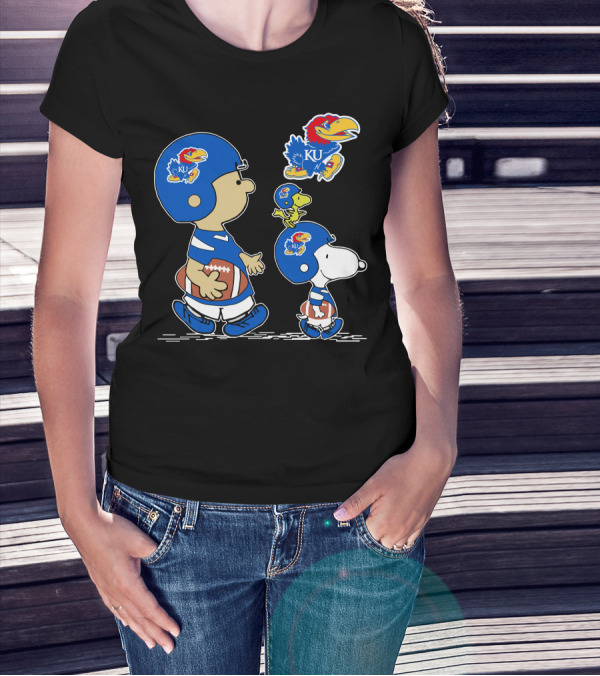 Kansas Jayhawks KU Football Peanuts Characters T-Shirt