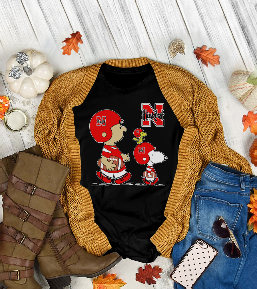 Nebraska Cornhuskers Huskers N Football Peanuts Characters T-Shirt