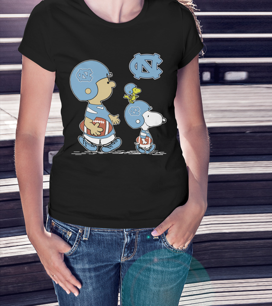 North Carolina Tar Heels Snoopy Peanuts Football Trio With UNC T-Shirt