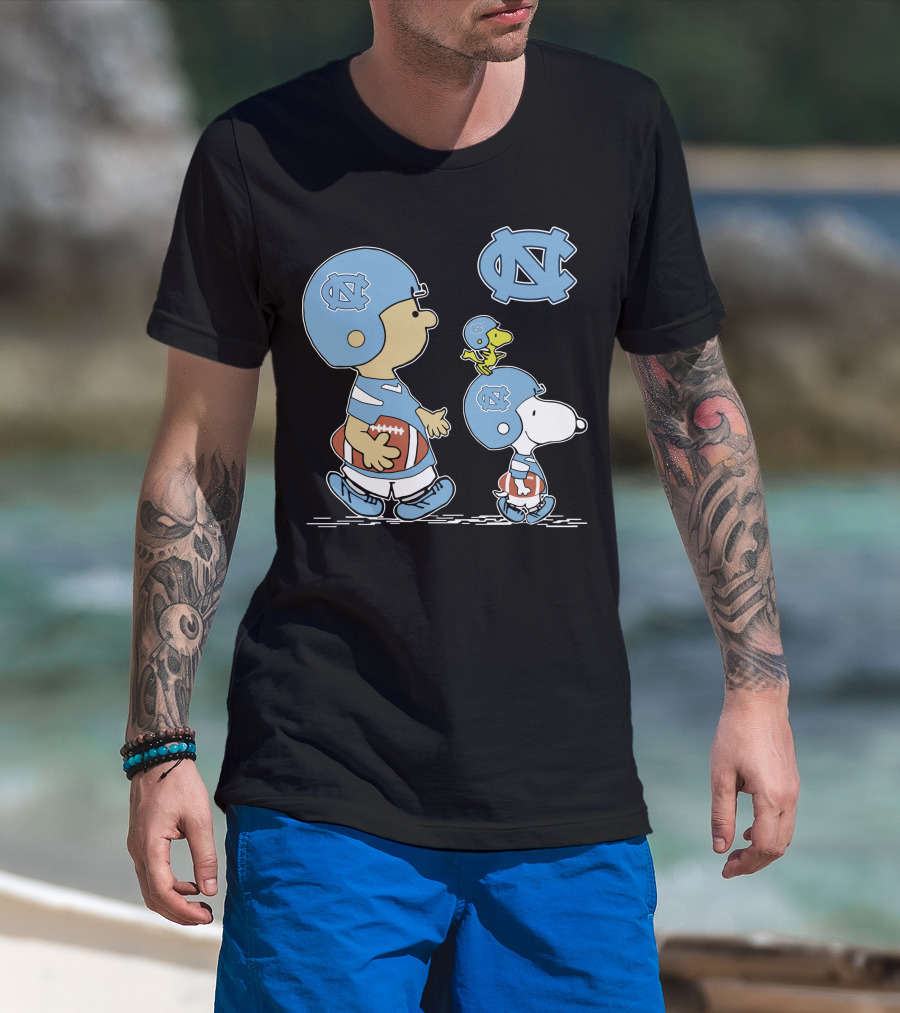 North Carolina Tar Heels Snoopy Peanuts Football Trio With UNC T-Shirt