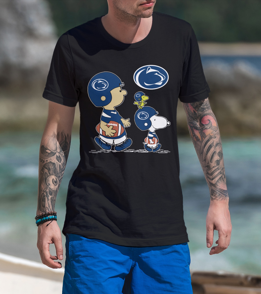 Penn State Nittany Lions Football With Peanuts Characters In Blue Helmets T-Shirt
