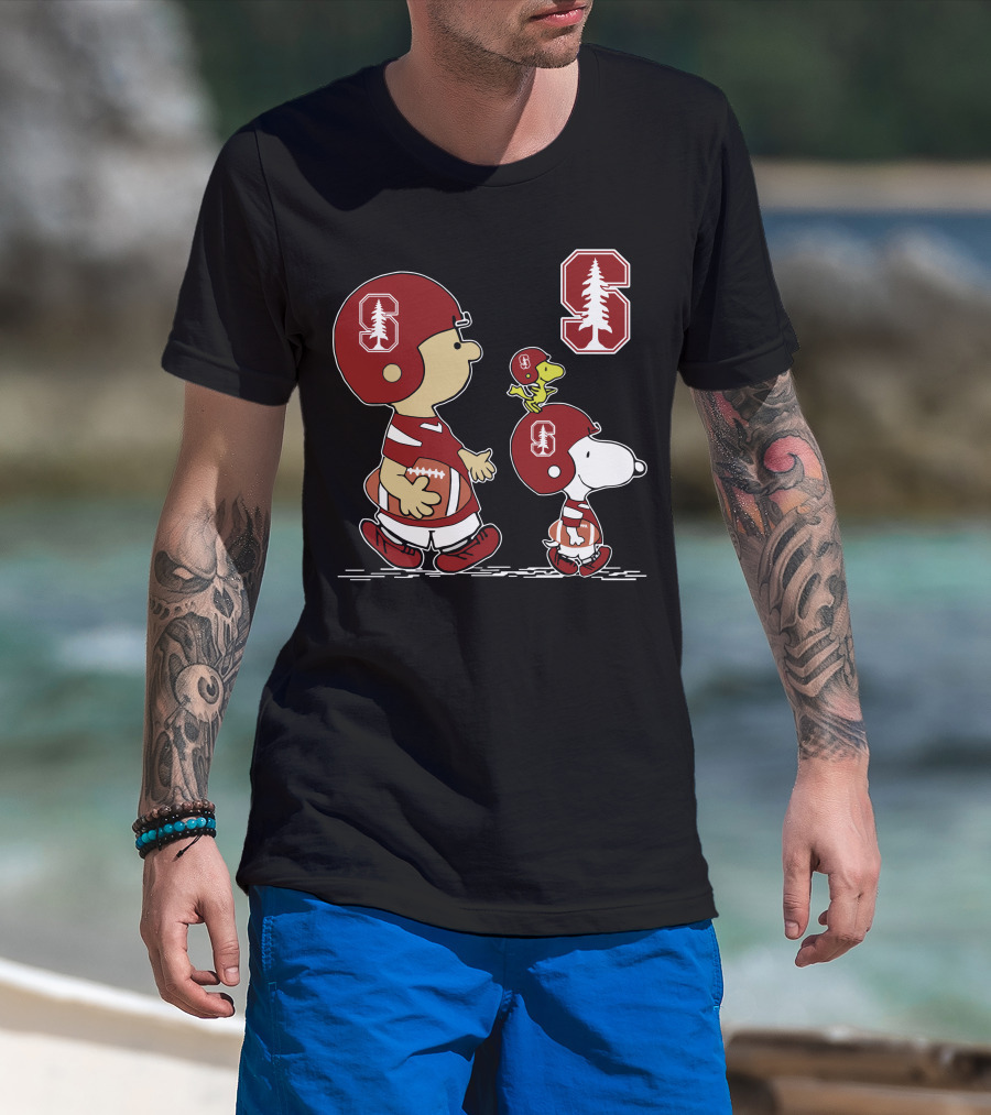 Stanford Cardinal Peanuts Football Characters With Tree T-Shirt