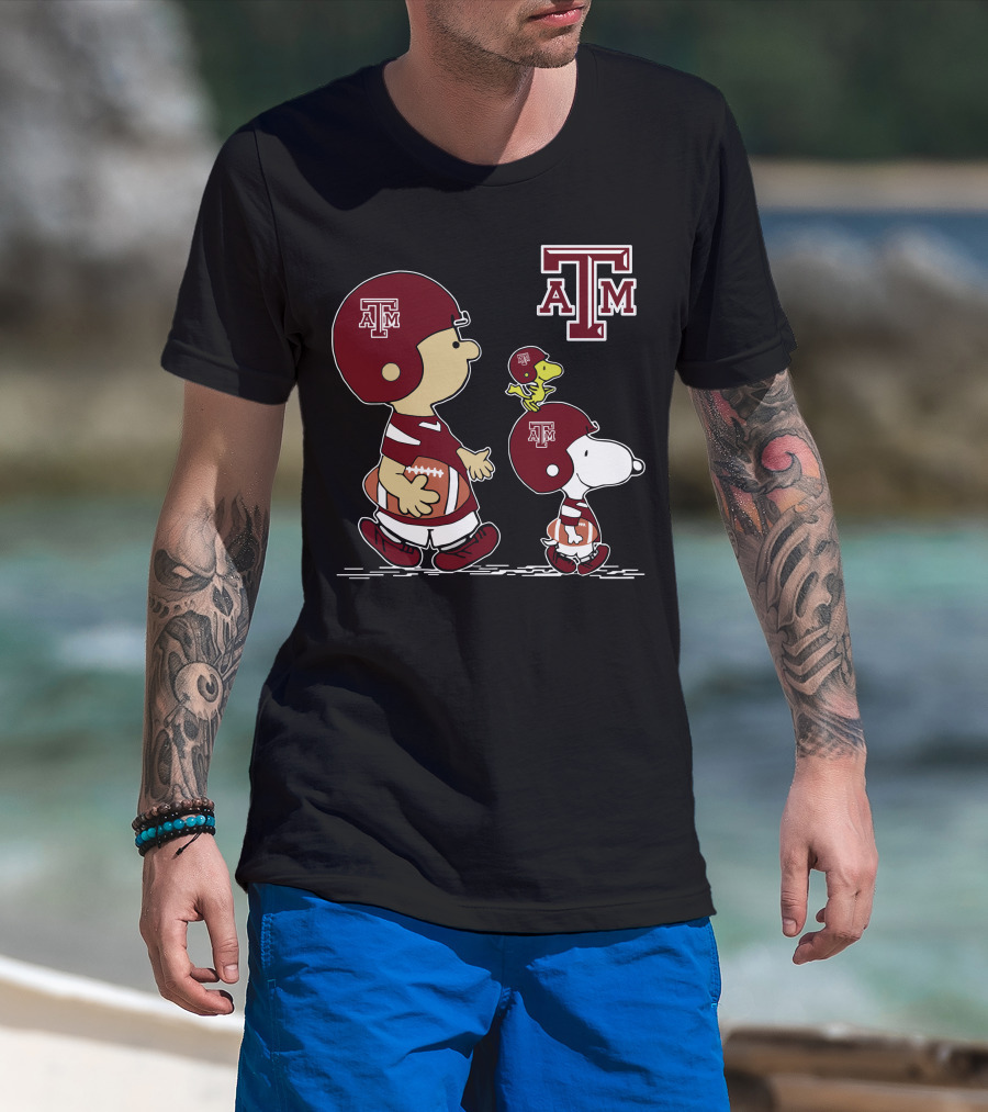 Texas A&M Aggies Peanuts Football Characters Walking T-Shirt