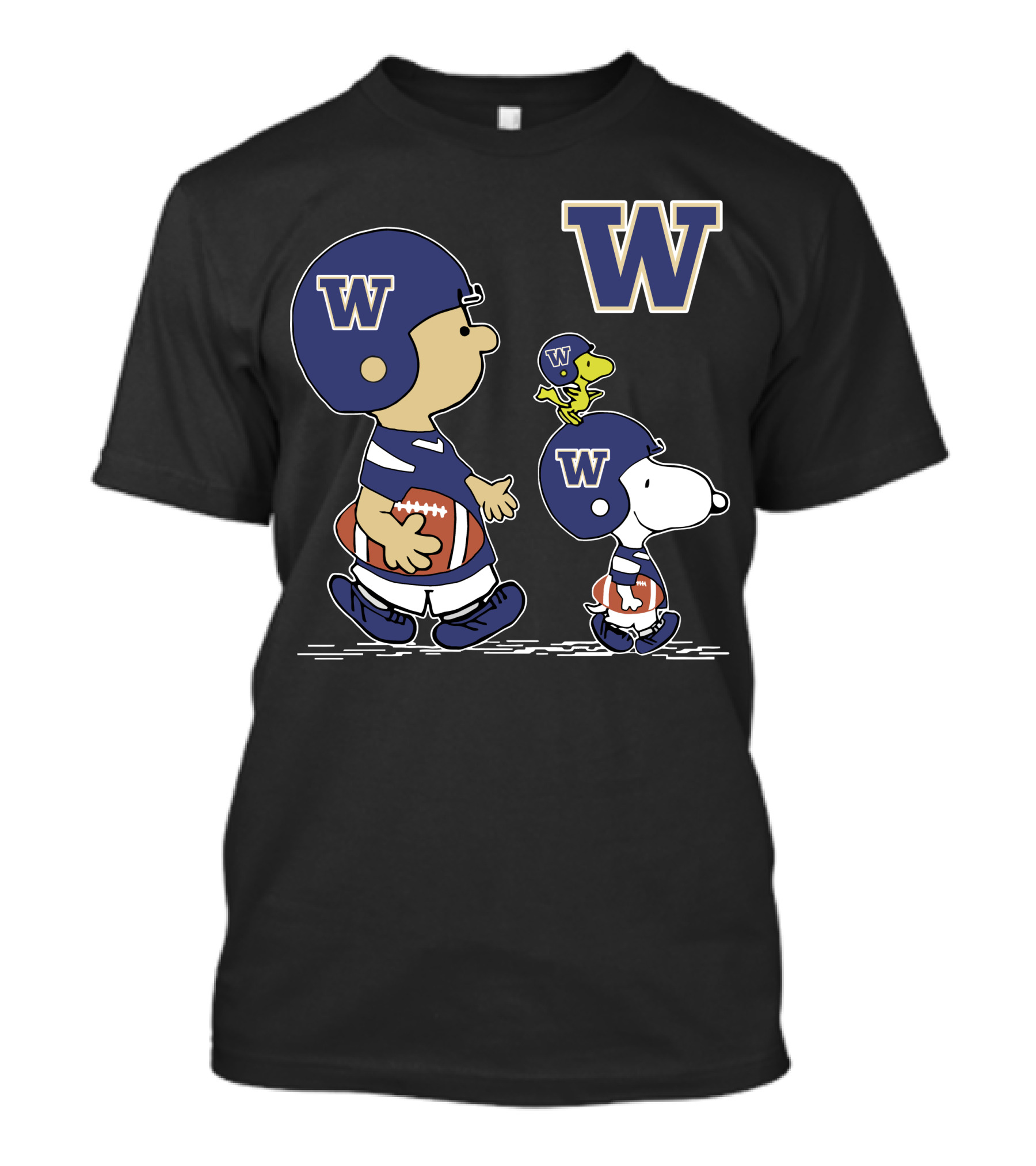 W Washington Huskies Football Characters With Helmets And Footballs T-Shirt