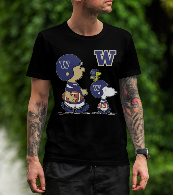 W Washington Huskies Football Characters With Helmets And Footballs T-Shirt
