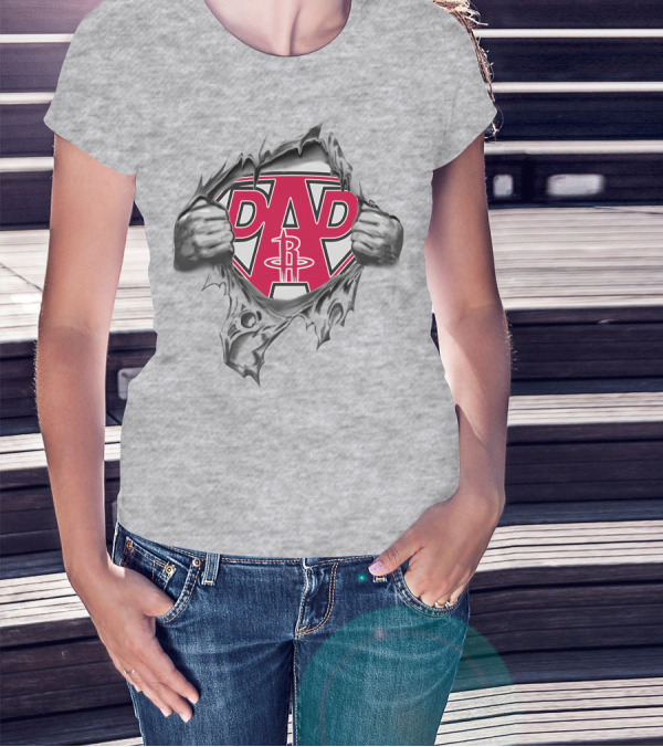 Houston Rockets Super Dad Shield Logo With Torn Effect T-Shirt