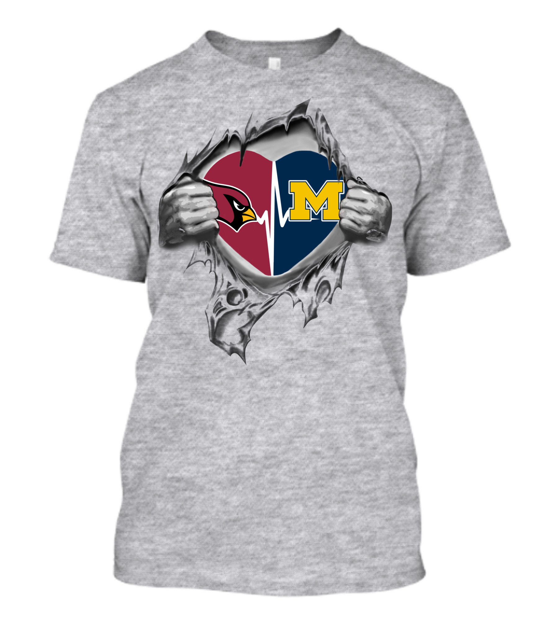 Michigan Wolverines Arizona Cardinals Heartbeat Fusion T-Shirt