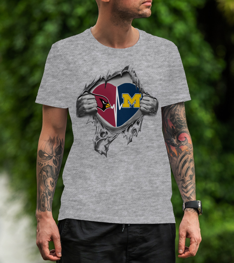 Michigan Wolverines Arizona Cardinals Heartbeat Fusion T-Shirt