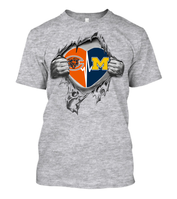 Michigan Wolverines Chicago Bears Heartbeat Fusion T-Shirt