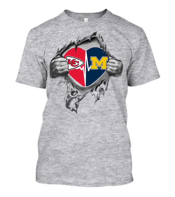 Michigan Wolverines And Kansas City Chiefs Heart T-Shirt