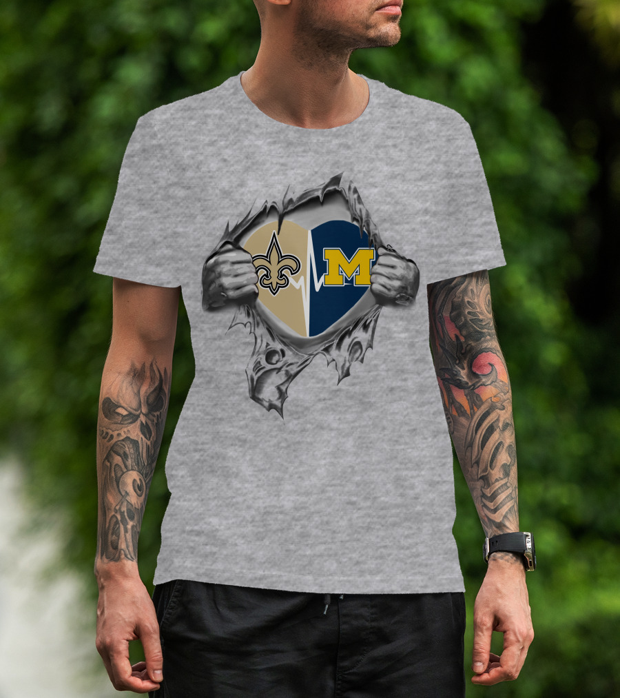 Michigan Wolverines New Orleans Saints Heart Shaped Ripped T-Shirt