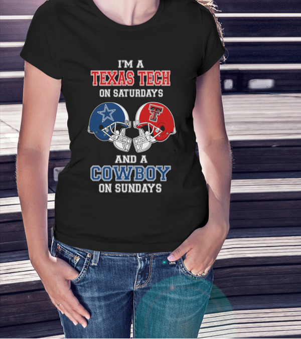 Texas Tech Saturdays Cowboys Sundays Football Helmets T-Shirt