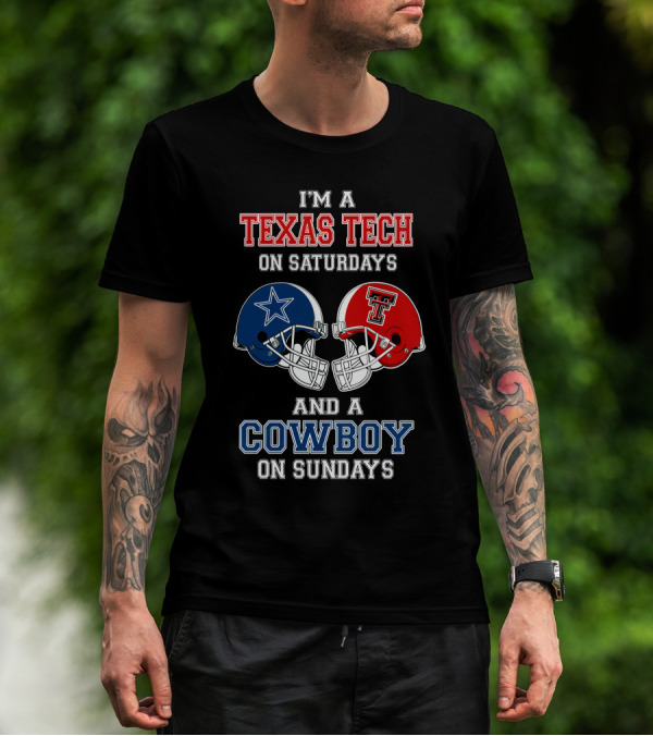 Texas Tech Saturdays Cowboys Sundays Football Helmets T-Shirt