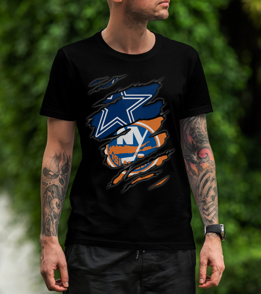Cowboys And New York Islanders Logo Mashup T-Shirt
