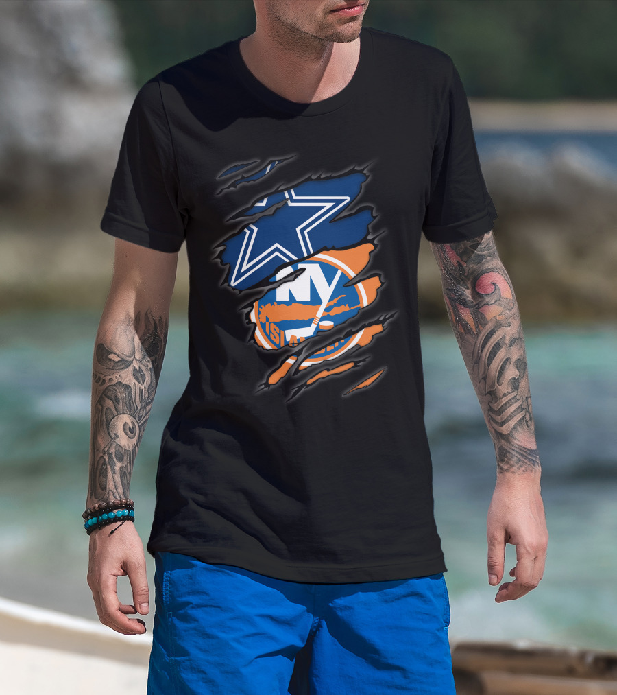 Cowboys And New York Islanders Logo Mashup T-Shirt