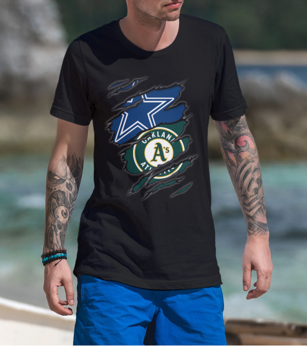 Dallas Cowboys And Oakland Athletics Dual Sports Logo Tear T-Shirt