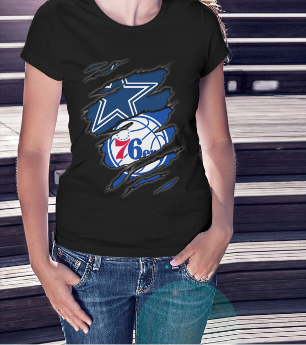 Cowboys Philadelphia 76ers Star And Basketball Fusion T-Shirt