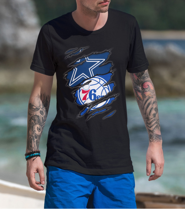 Cowboys Philadelphia 76ers Star And Basketball Fusion T-Shirt
